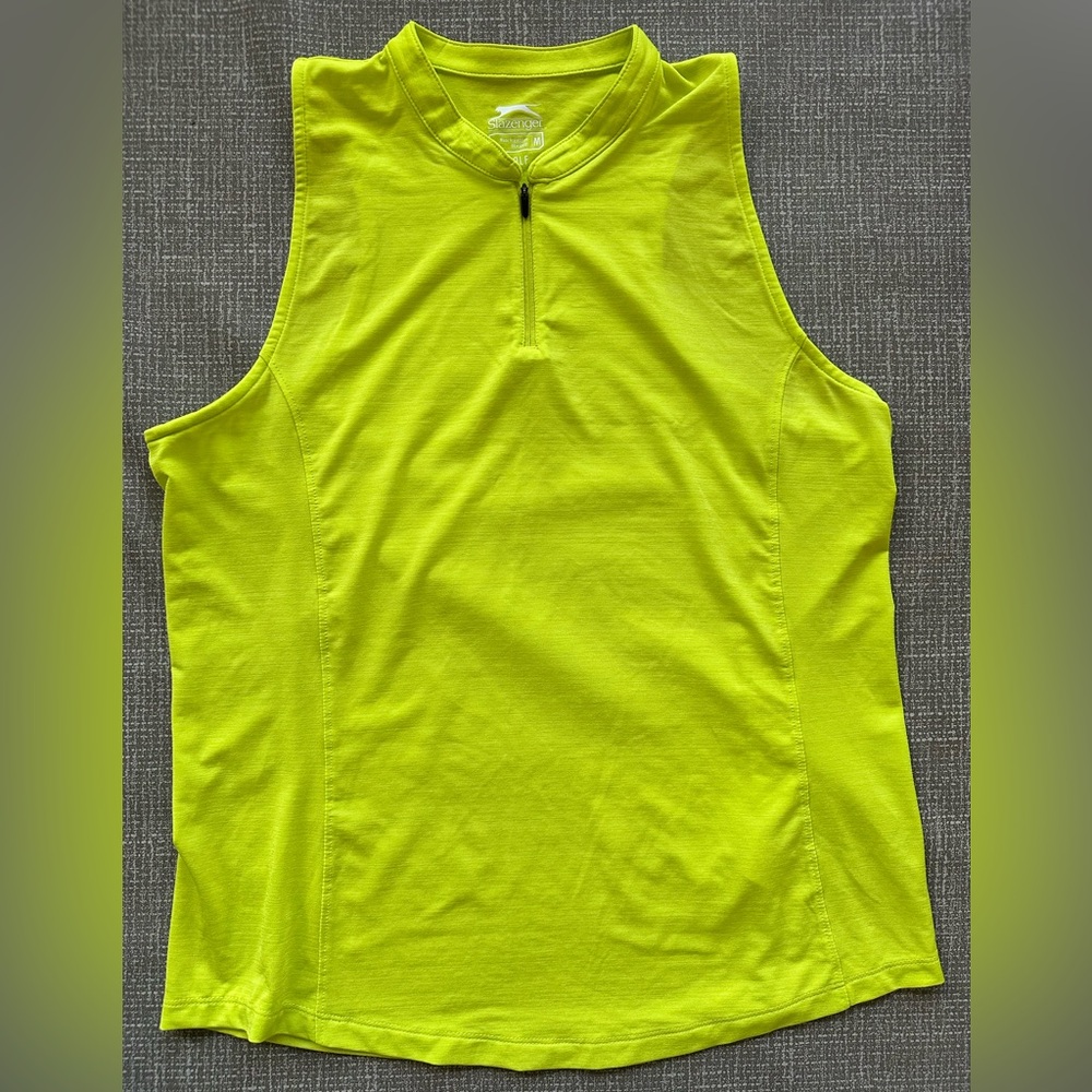 Slazenger Golf Neon Yellow Tank Top Zip Polo Sleeveless Stretch Athletic M